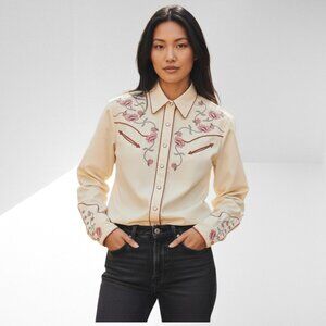 Panhandle Cowgirl Rodeo Retro Pearl Snap Long Sleeves Floral Embroidered X Large